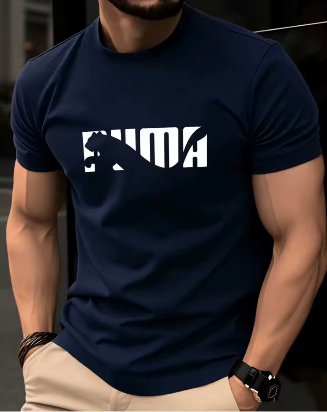 Men's Summer 100% Pure Cotton Casual Fashionable Loose Geometric Animal Letter Pattern Casual Round Neck Short Sleeved T-Shirt