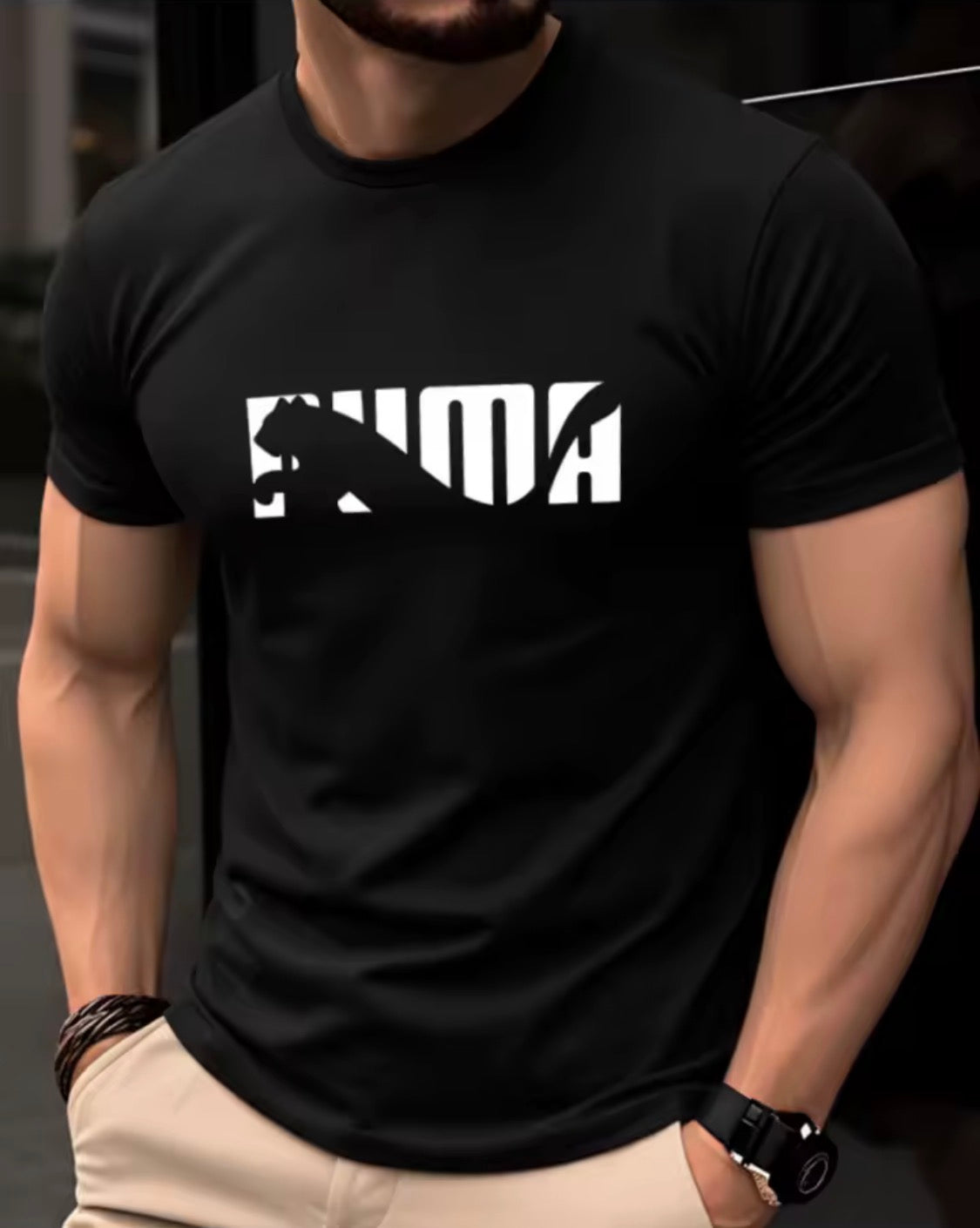 Men's Summer 100% Pure Cotton Casual Fashionable Loose Geometric Animal Letter Pattern Casual Round Neck Short Sleeved T-Shirt